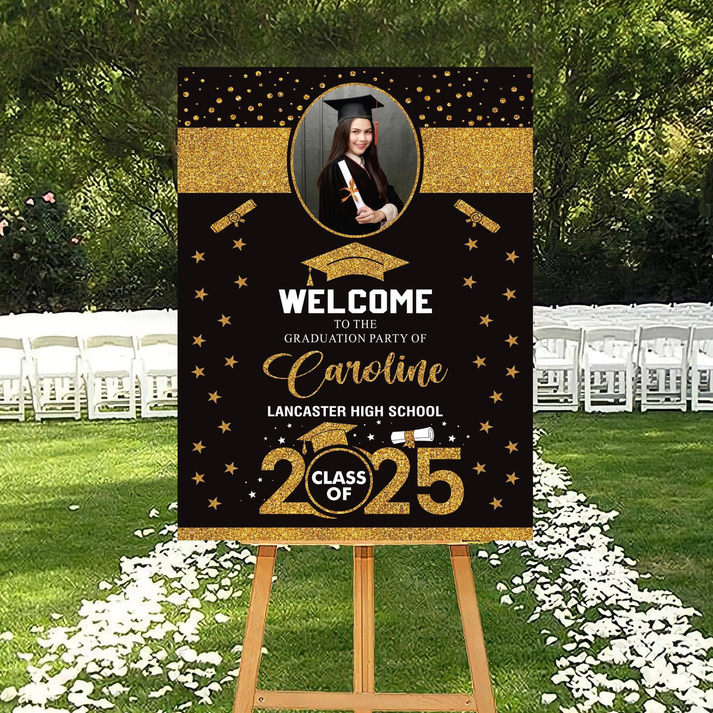 Personalized Graduation Welcome Sign, Custom Class of 2025 Party Sign with Photo