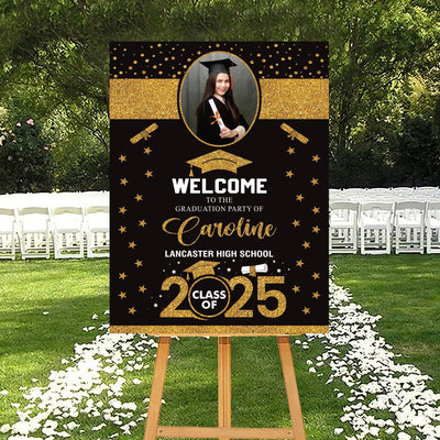 Personalized Graduation Welcome Sign, Custom Class of 2025 Party Sign with Photo