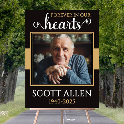 Personalized Forever in Our Hearts Funeral Sign, Memorial Yard Sign