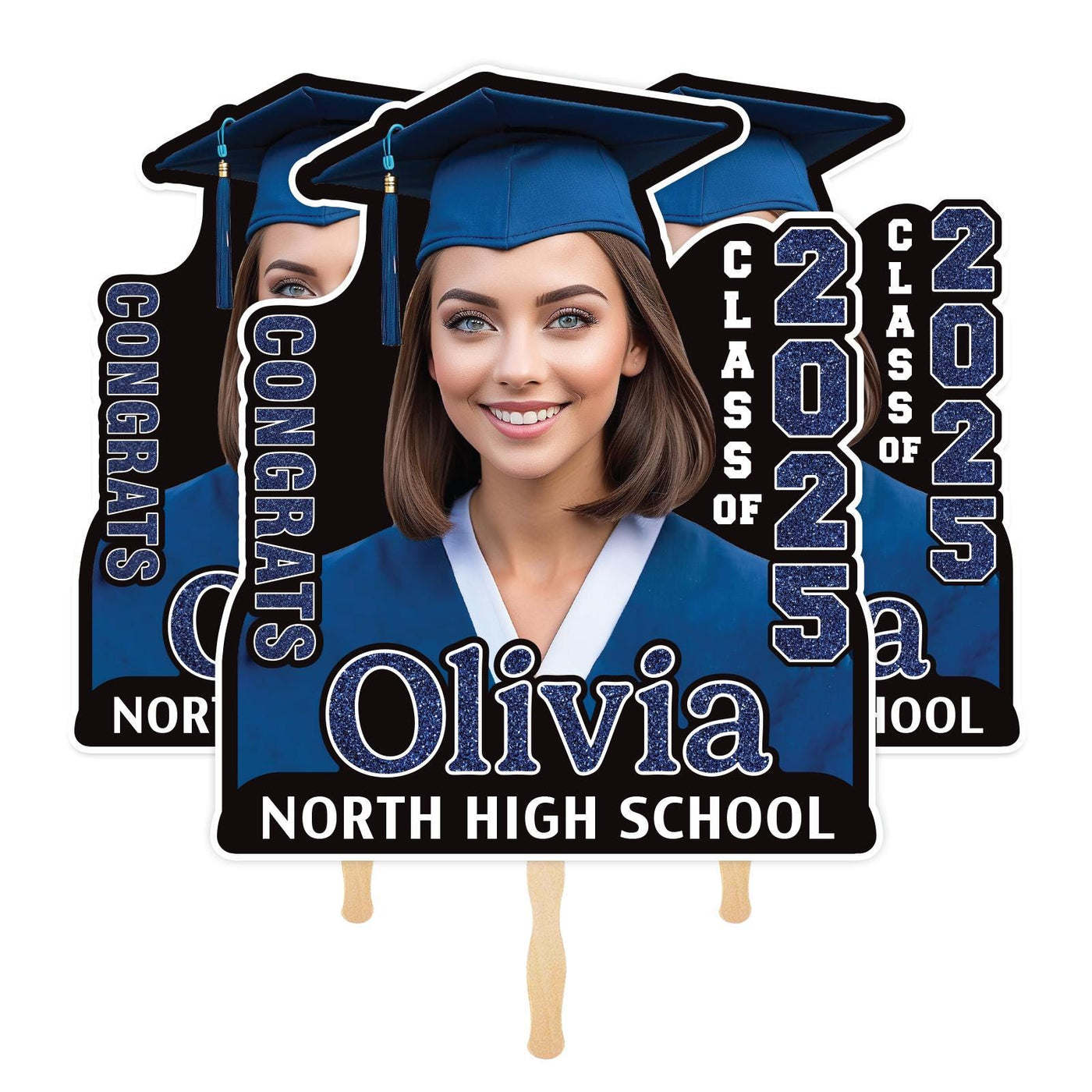Custom Face Fans With Wooden Handle, Graduation Head, Grad Face Fans