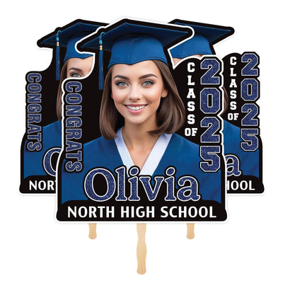 Custom Face Fans With Wooden Handle, Graduation Head, Grad Face Fans