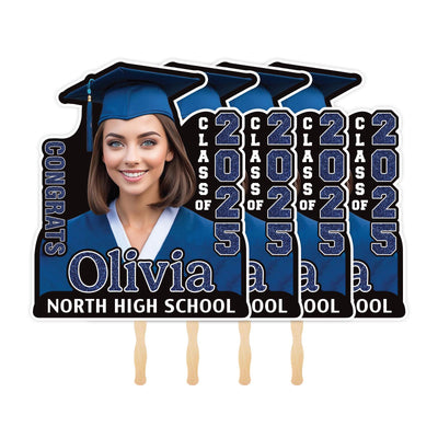 Custom Face Fans With Wooden Handle, Graduation Head, Grad Face Fans