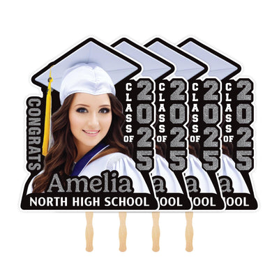 Custom Face Fans With Wooden Handle, Graduation Head, Grad Face Fans
