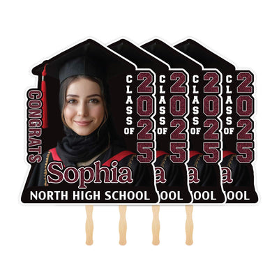 Custom Face Fans With Wooden Handle, Graduation Head, Grad Face Fans