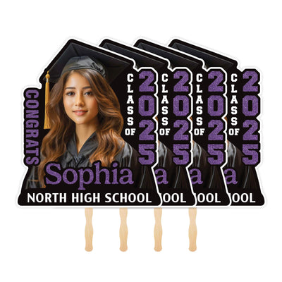 Custom Face Fans With Wooden Handle, Graduation Head, Grad Face Fans