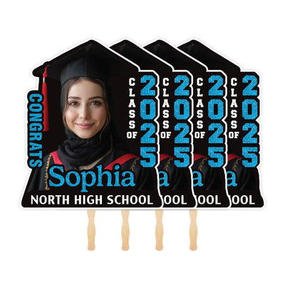 Custom Face Fans With Wooden Handle, Graduation Head, Grad Face Fans