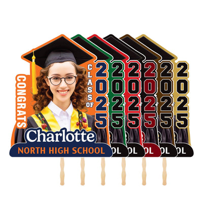 Custom Face Fans With Wooden Handle, Graduation Head, Grad Face Fans