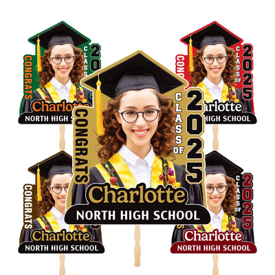 Custom Face Fans With Wooden Handle, Graduation Head, Grad Face Fans