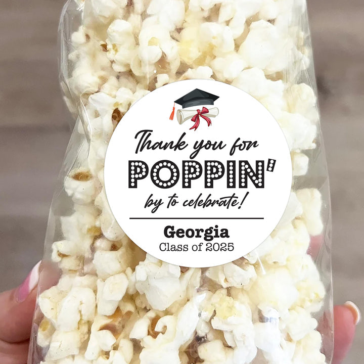 Thank You for Popping By Vinyl Labels, Graduation 2025 Favor Stickers, Custom Graduation Labels, Personalized Party Decor for Popcorn Bags