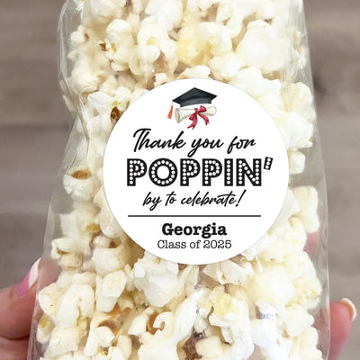 Thank You for Popping By Vinyl Labels, Graduation 2025 Favor Stickers, Custom Graduation Labels, Personalized Party Decor for Popcorn Bags