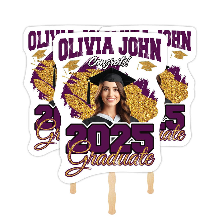 Custom Face Fans With Wooden Handle, Graduation Head, Grad Face Fans
