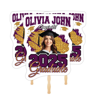 Custom Face Fans With Wooden Handle, Graduation Head, Grad Face Fans