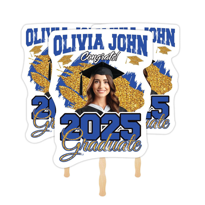 Custom Face Fans With Wooden Handle, Graduation Head, Grad Face Fans
