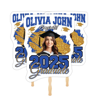 Custom Face Fans With Wooden Handle, Graduation Head, Grad Face Fans