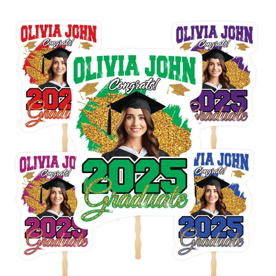 Custom Face Fans With Wooden Handle, Graduation Head, Grad Face Fans