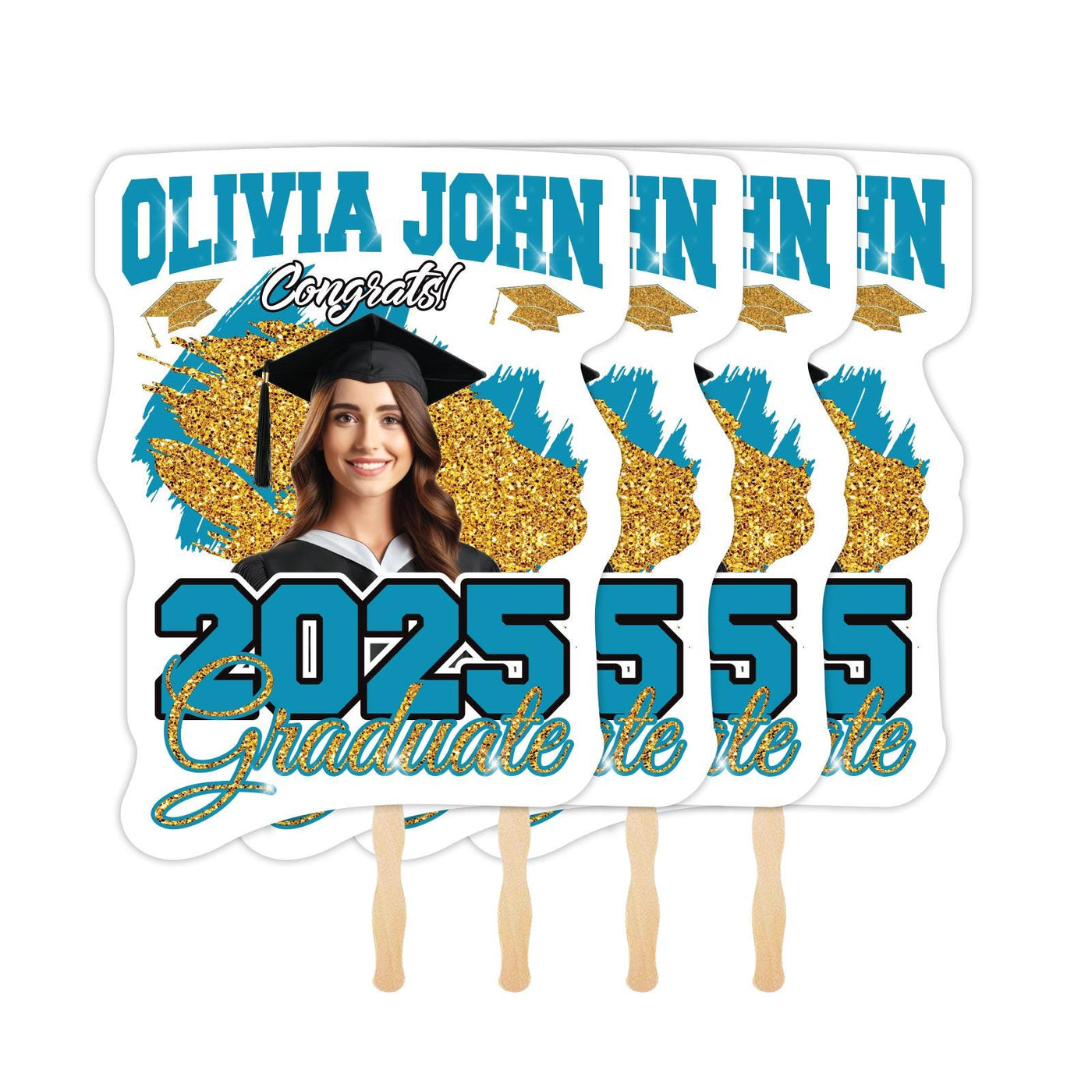 Custom Face Fans With Wooden Handle, Graduation Head, Grad Face Fans