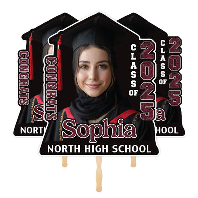 Custom Face Fans With Wooden Handle, Graduation Head, Grad Face Fans