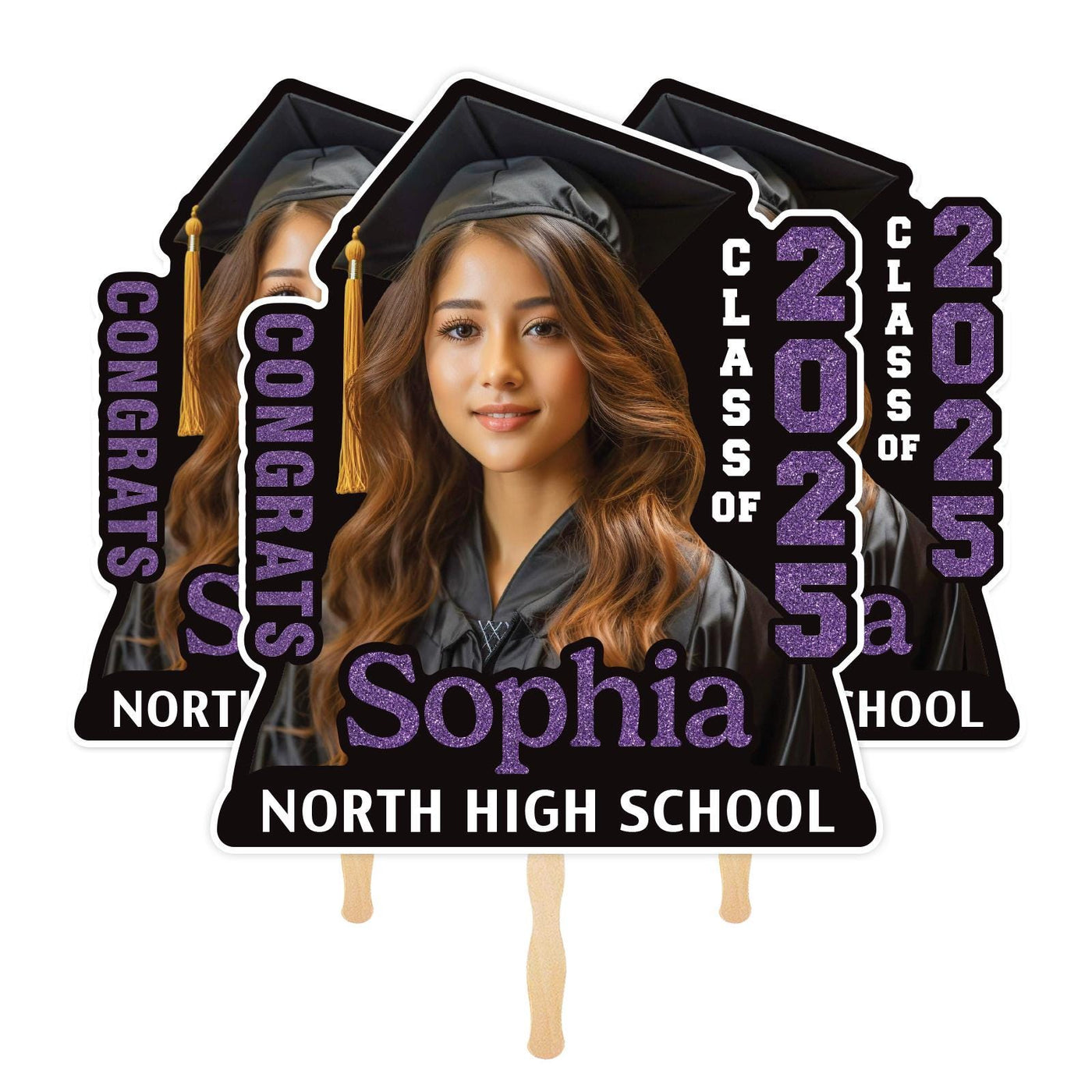 Custom Face Fans With Wooden Handle, Graduation Head, Grad Face Fans