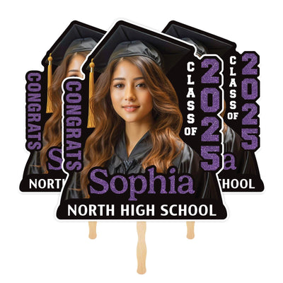 Custom Face Fans With Wooden Handle, Graduation Head, Grad Face Fans