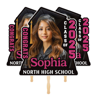 Custom Face Fans With Wooden Handle, Graduation Head, Grad Face Fans