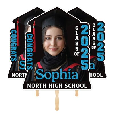 Custom Face Fans With Wooden Handle, Graduation Head, Grad Face Fans