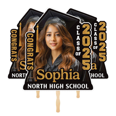 Custom Face Fans With Wooden Handle, Graduation Head, Grad Face Fans