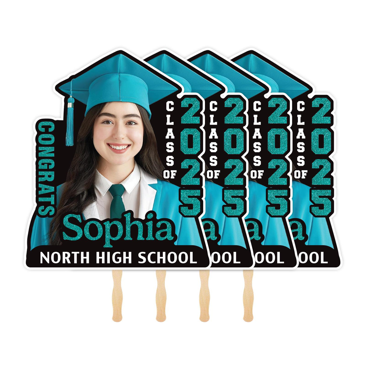 Custom Face Fans With Wooden Handle, Graduation Head, Grad Face Fans