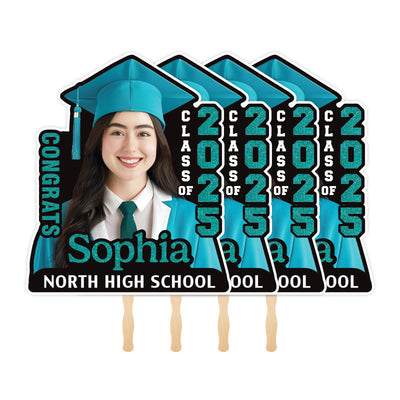 Custom Face Fans With Wooden Handle, Graduation Head, Grad Face Fans