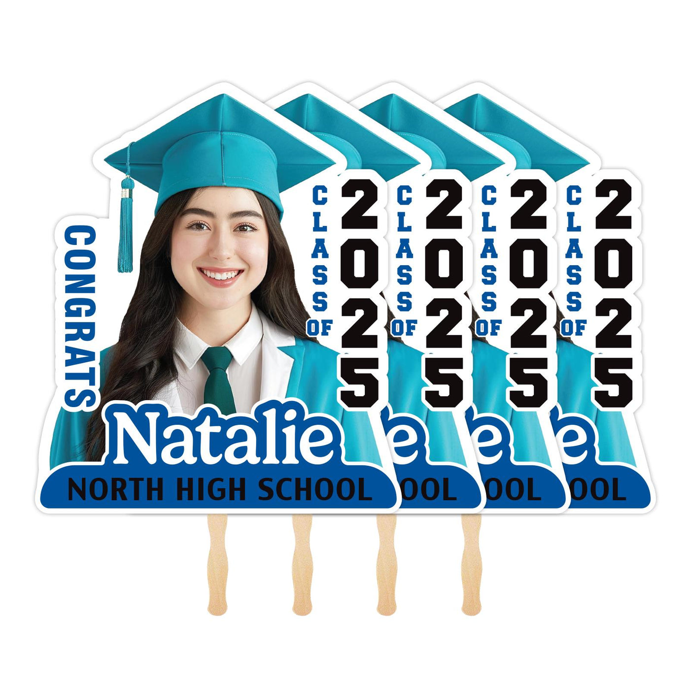 Custom Face Fans With Wooden Handle, Graduation Head, Grad Face Fans