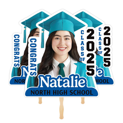 Custom Face Fans With Wooden Handle, Graduation Head, Grad Face Fans