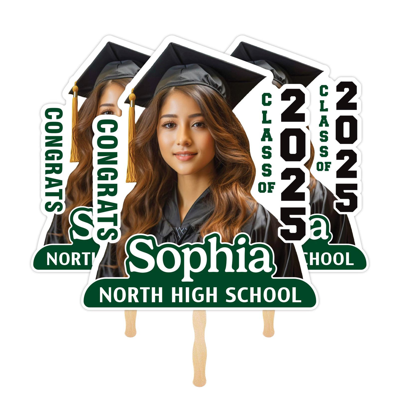 Custom Face Fans With Wooden Handle, Graduation Head, Grad Face Fans