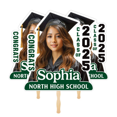 Custom Face Fans With Wooden Handle, Graduation Head, Grad Face Fans