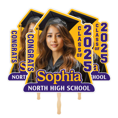 Custom Face Fans With Wooden Handle, Graduation Head, Grad Face Fans