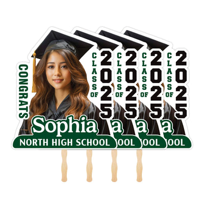 Custom Face Fans With Wooden Handle, Graduation Head, Grad Face Fans