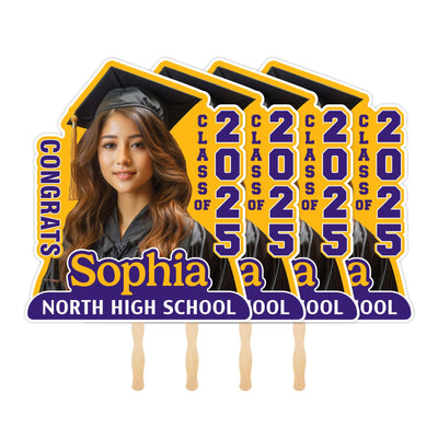 Custom Face Fans With Wooden Handle, Graduation Head, Grad Face Fans