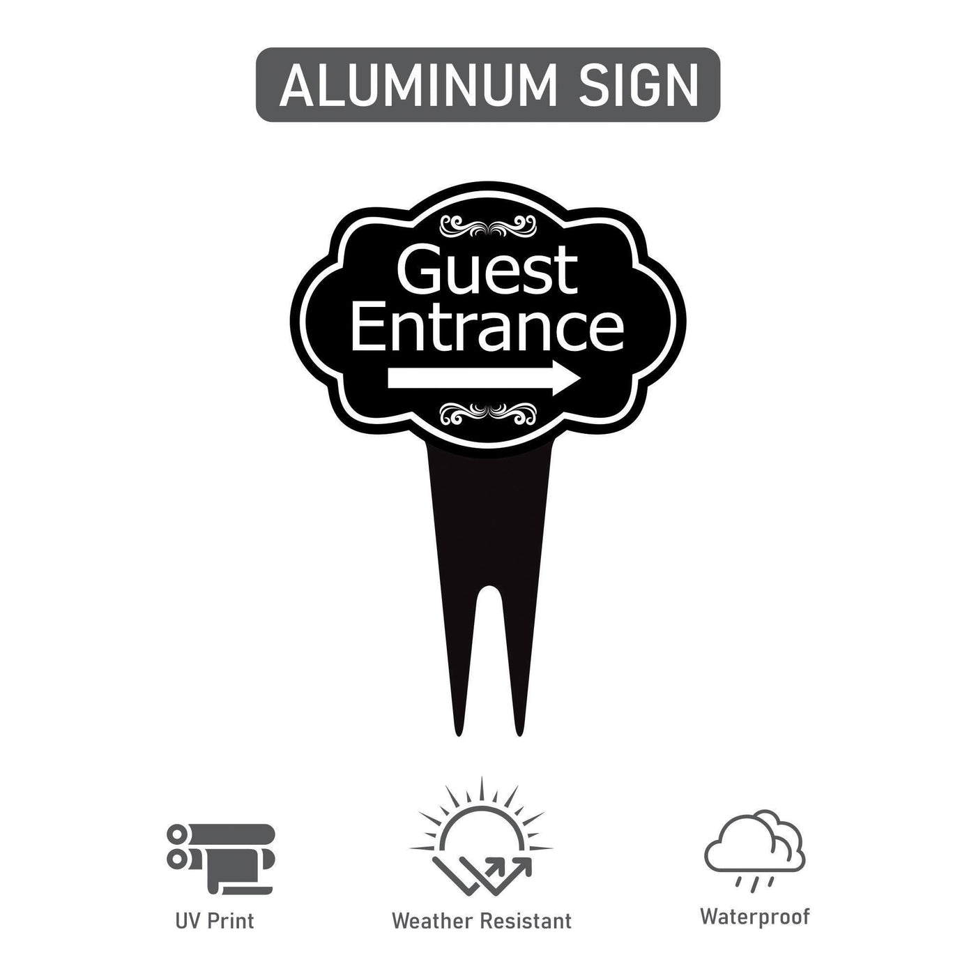 Guest Entrance Yard Sign 10” x 14” - Rust-free Aluminum Directional Guest Entrance Sign for Lawn