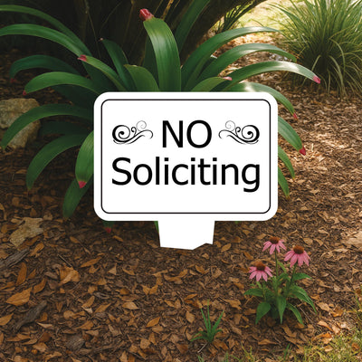 No Soliciting Yard Sign, Rust-Free Aluminum Lawn Sign with Stake, 10x14 Outdoor Front Door Sign