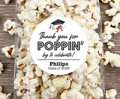 Thank You for Popping By Vinyl Labels, Graduation 2025 Favor Stickers, Custom Graduation Labels, Personalized Party Decor for Popcorn Bags