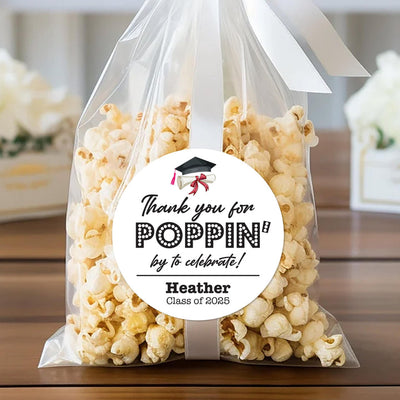 Thank You for Popping By Vinyl Labels, Graduation 2025 Favor Stickers, Custom Graduation Labels, Personalized Party Decor for Popcorn Bags