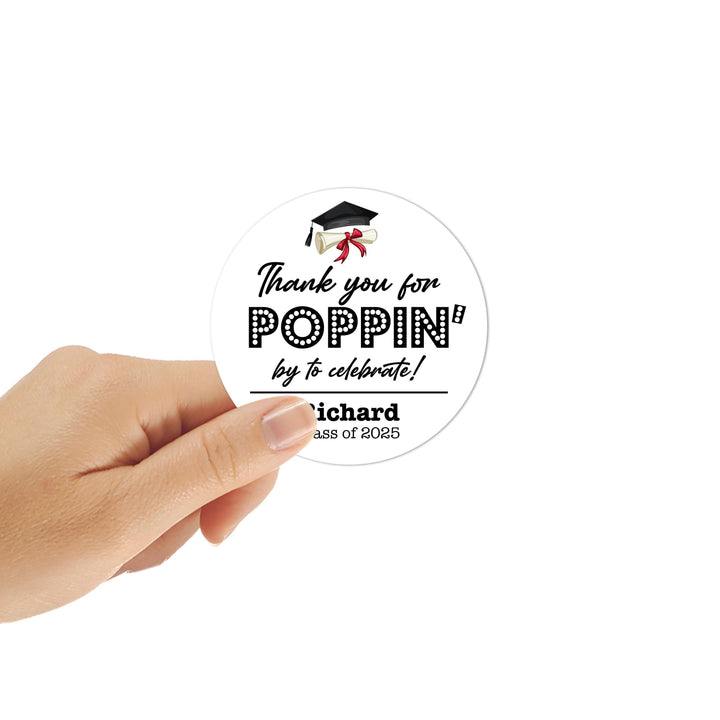 Thank You for Popping By Vinyl Labels, Graduation 2025 Favor Stickers, Custom Graduation Labels, Personalized Party Decor for Popcorn Bags