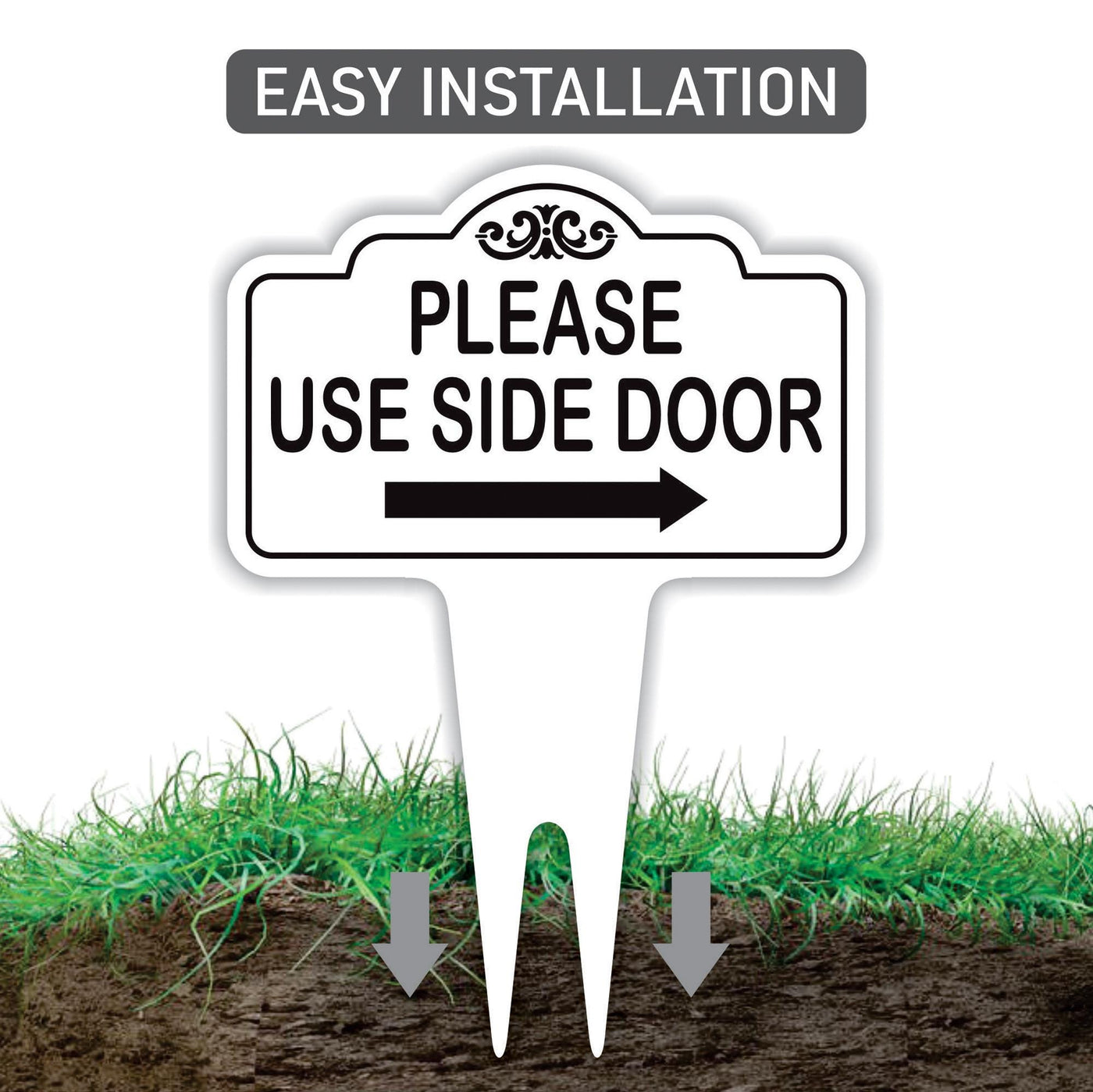 Please Use Side Door Yard Sign 10” x 14” - Rust-free Aluminum. Please Use Front Door Sign for Lawn