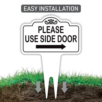 Please Use Side Door Yard Sign 10” x 14” - Rust-free Aluminum. Please Use Front Door Sign for Lawn