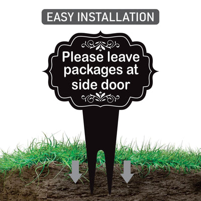 Please Leave Packages at Side Door Yard Sign 10” x 14” - Rust-free Aluminum Sign