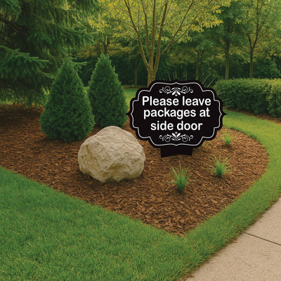 Please Leave Packages at Side Door Yard Sign 10” x 14” - Rust-free Aluminum Sign