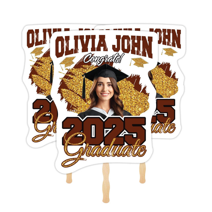 Custom Face Fans With Wooden Handle, Graduation Head, Grad Face Fans