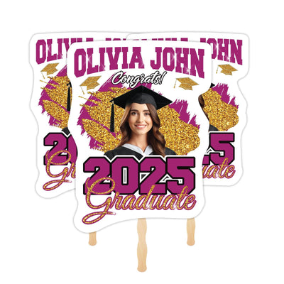 Custom Face Fans With Wooden Handle, Graduation Head, Grad Face Fans