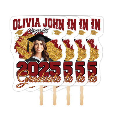 Custom Face Fans With Wooden Handle, Graduation Head, Grad Face Fans