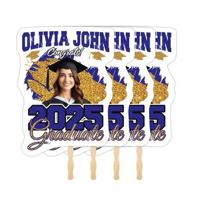 Custom Face Fans With Wooden Handle, Graduation Head, Grad Face Fans