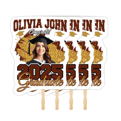 Custom Face Fans With Wooden Handle, Graduation Head, Grad Face Fans