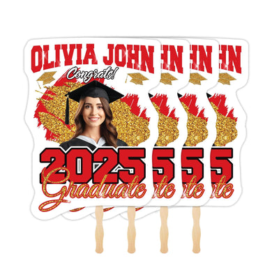 Custom Face Fans With Wooden Handle, Graduation Head, Grad Face Fans